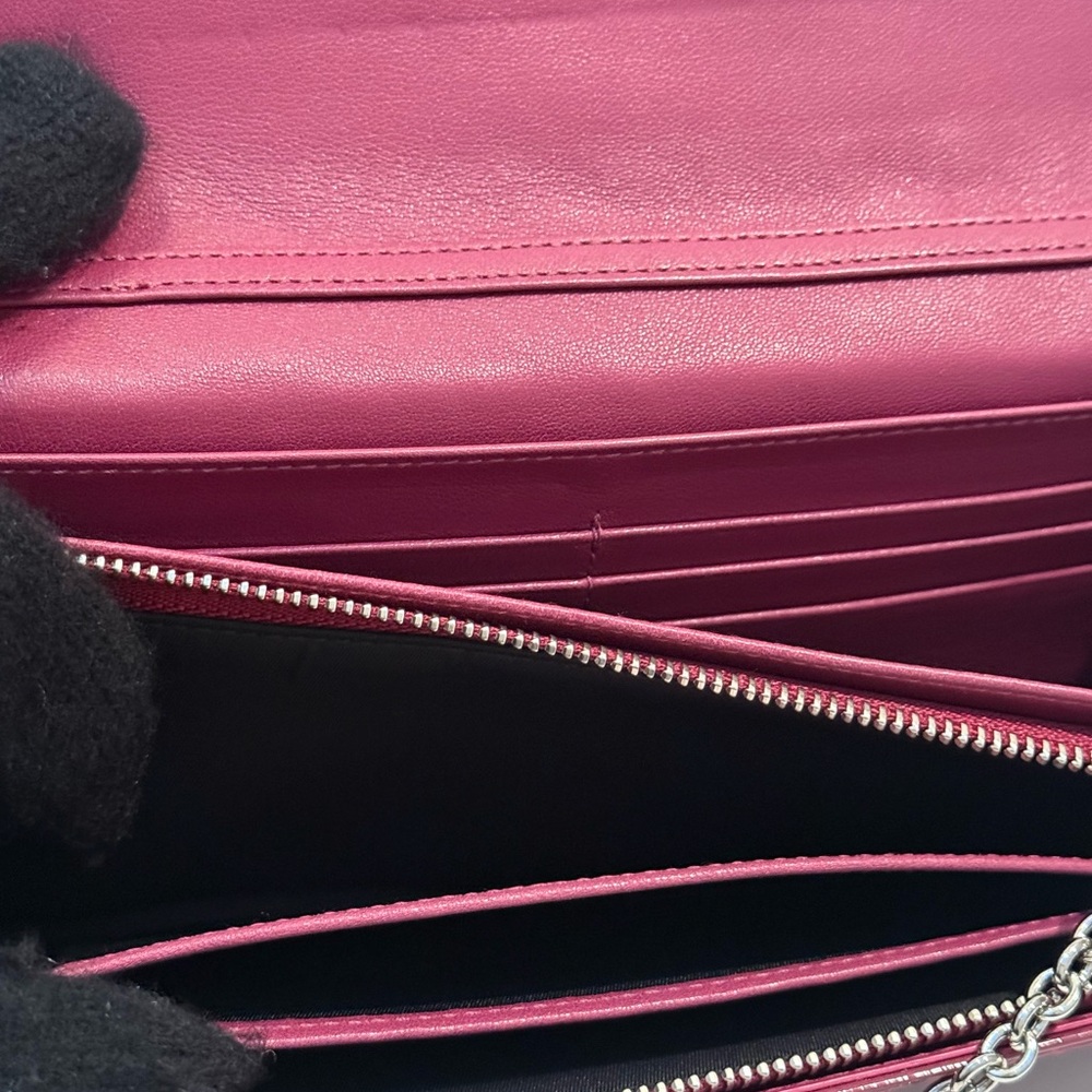 Christian Lady Dior Fuchsia Patent Leather Cannage Rendezvous Wallet Chain WOC - Picture 9 of 11